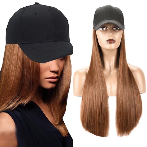 Accessories - 24" Synthetic Hair Extensions with Baseball Cap Long Straight Natural Look